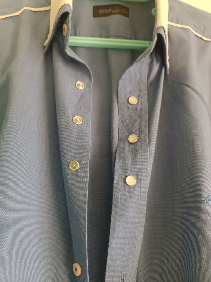 Erkek Mavi Denim Gömlek, Düğmeli, Uzun Kollu - Görsel 5