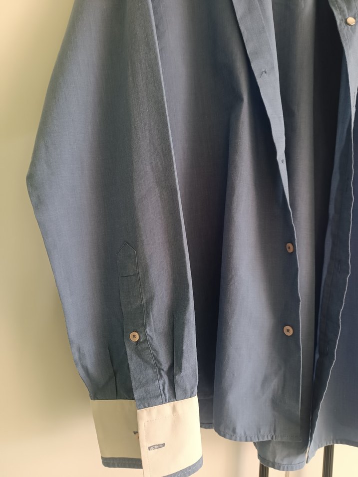 Erkek Mavi Denim Gömlek, Düğmeli, Uzun Kollu - Görsel 3