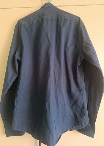 Uzun Kollu Koyu Mavi Keten Erkek Gömlek - Görsel 4