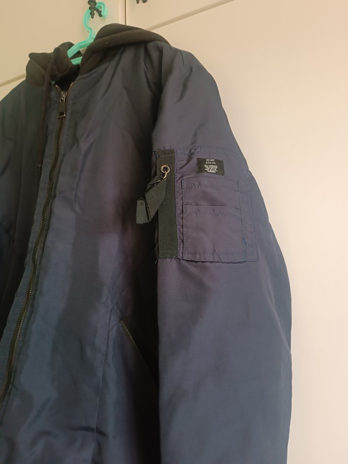 Mavi Kapüşonlu Erkek Bomber Ceket - Görsel 2