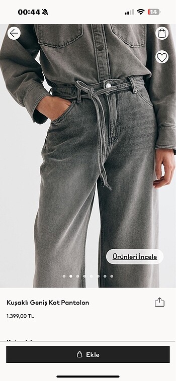 H&M Hm kuşaklı geniş kot pantolon