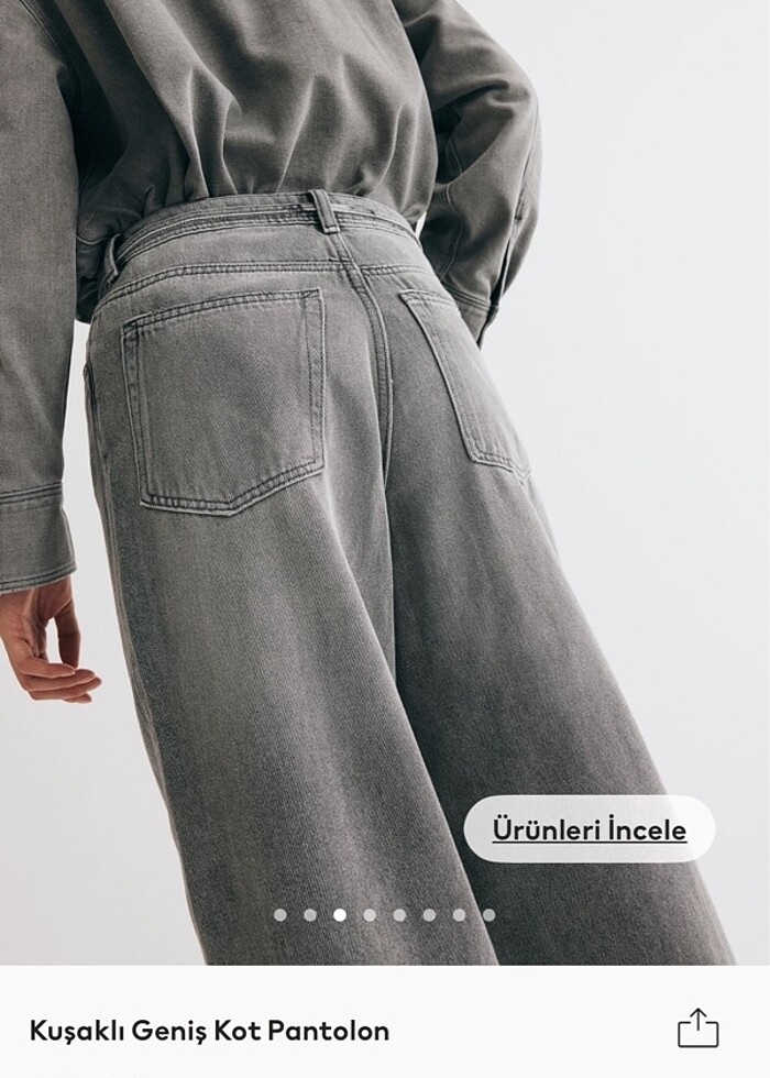Hm kuşaklı geniş kot pantolon - Görsel 3