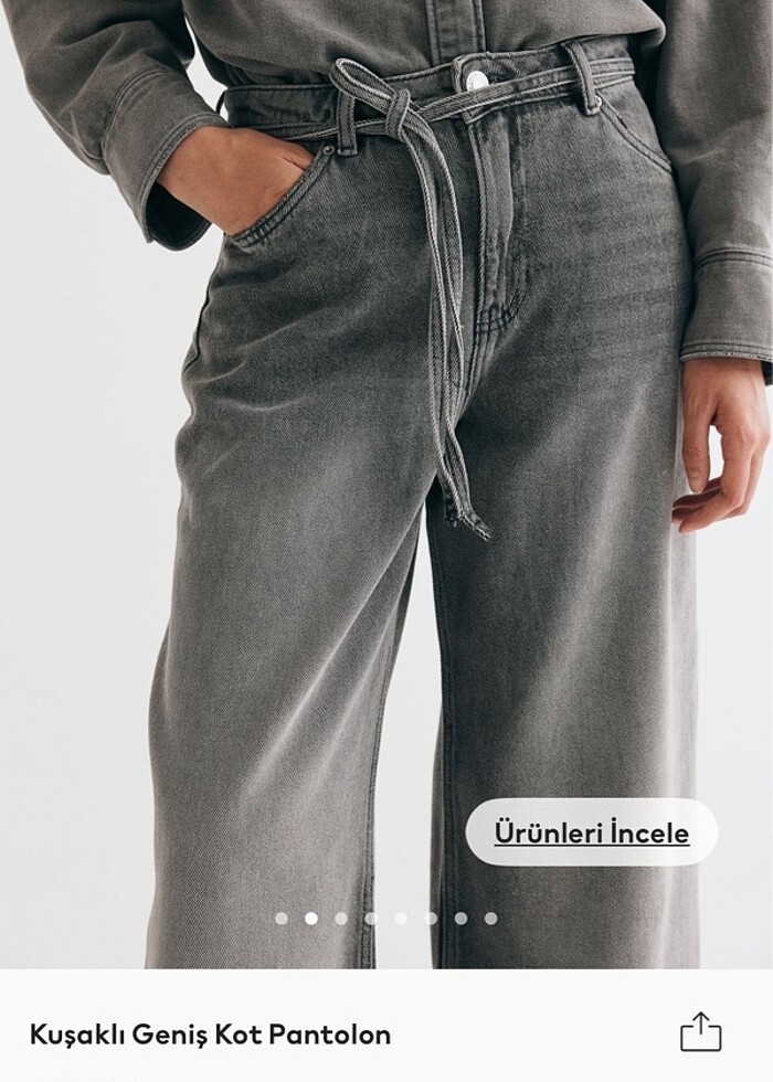 Hm kuşaklı geniş kot pantolon - Görsel 2