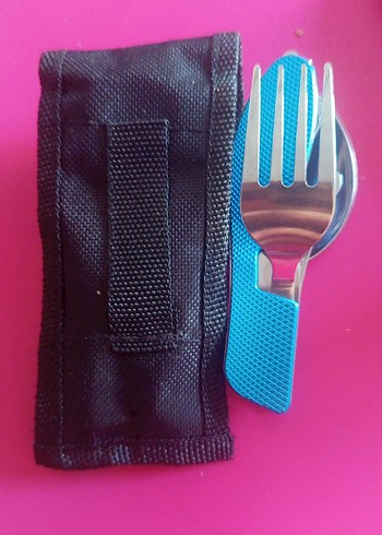 Mavi Katlanabilir Çelik Kaşık ve Siyah Kılıf - Görsel 2