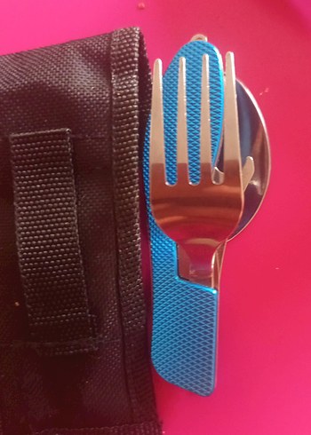 Mavi Katlanabilir Çelik Kaşık ve Siyah Kılıf - Görsel 3