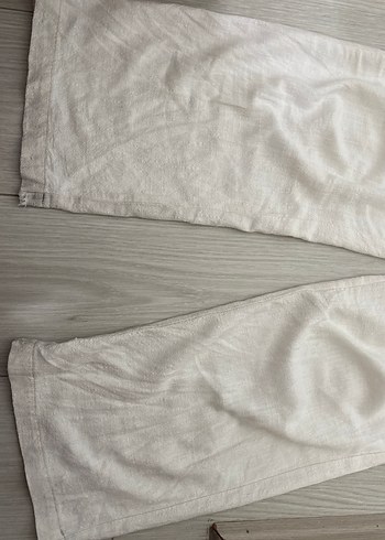 Stradivarius Beyaz Keten Salaş Midi Kadın Pantolon