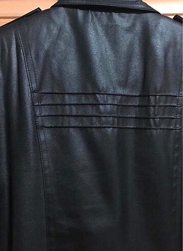 Kadın kap pardesü siyah deri görünümlü spor şık 38 beden - Görsel 6