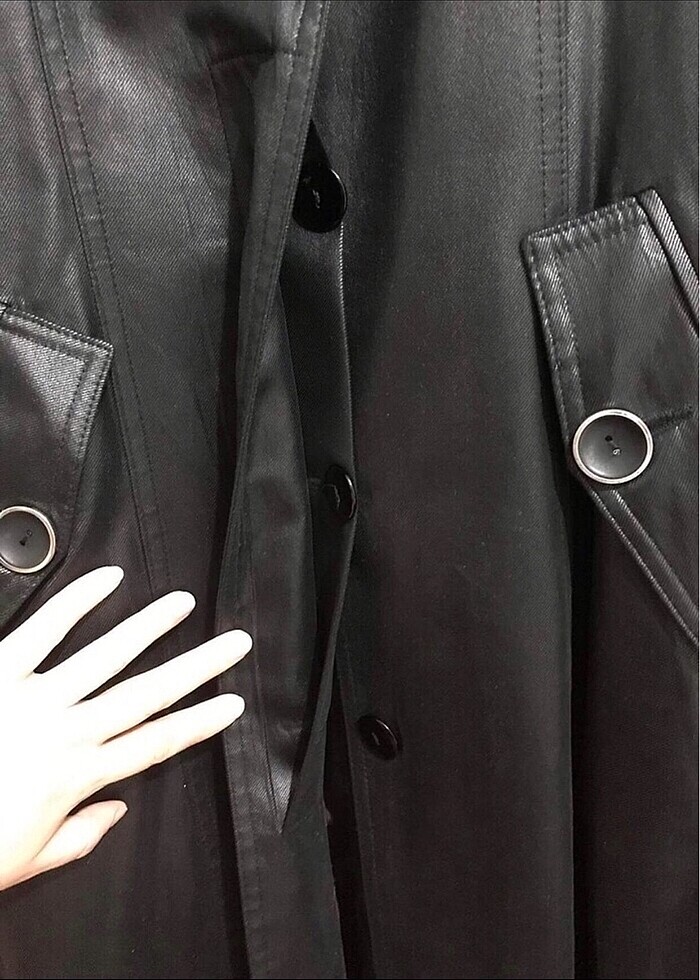Kadın kap pardesü siyah deri görünümlü spor şık 38 beden - Görsel 3