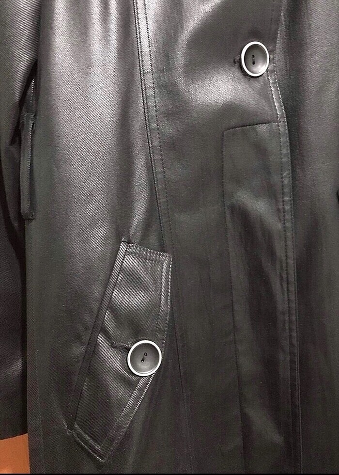 Kadın kap pardesü siyah deri görünümlü spor şık 38 beden - Görsel 4