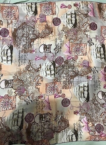 Kadın Armine Twill İpek eşarp kahve krem pembe turuncu