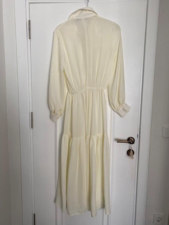 Düğmeli Beyaz Uzun Elbise - Görsel 2