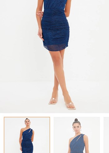 Trendyol & Milla Mavi Drapeli Mini Denim Elbise