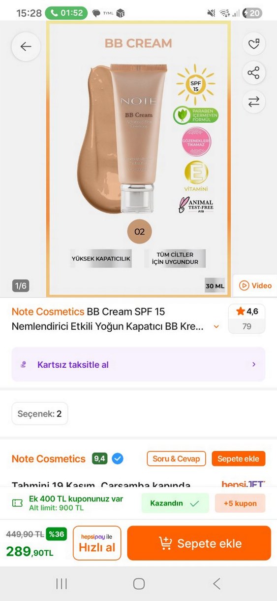 Note BB Krem SPF 15 Bej Renk 02 NUMARA - Görsel 3