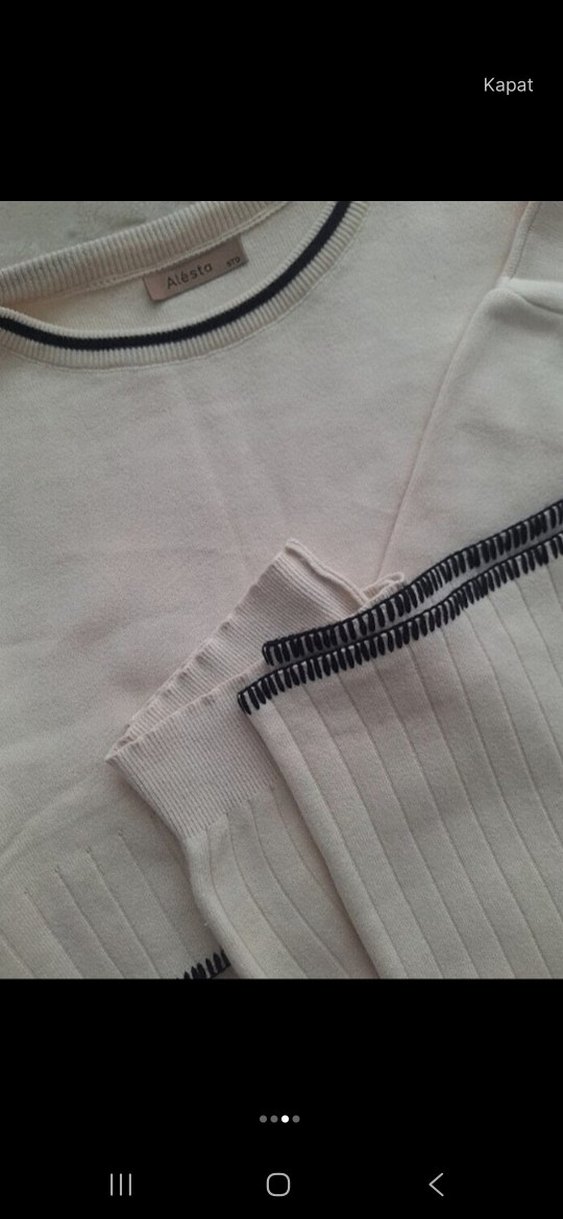 Gri Kenarlı Beyaz Uzun Kollu Triko Takım - Görsel 3