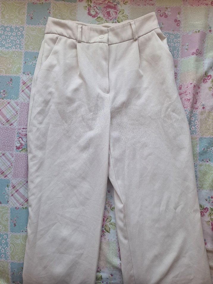 Krem rengi kumaş pantolon - Görsel 2