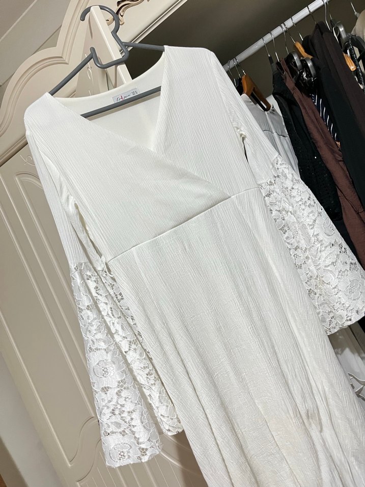 Beyaz Uzun Kollu Hemşirelik Sabahlığı - Görsel 3