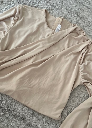 Bej Uzun Kollu Keten Salaş Bluz - Görsel 2