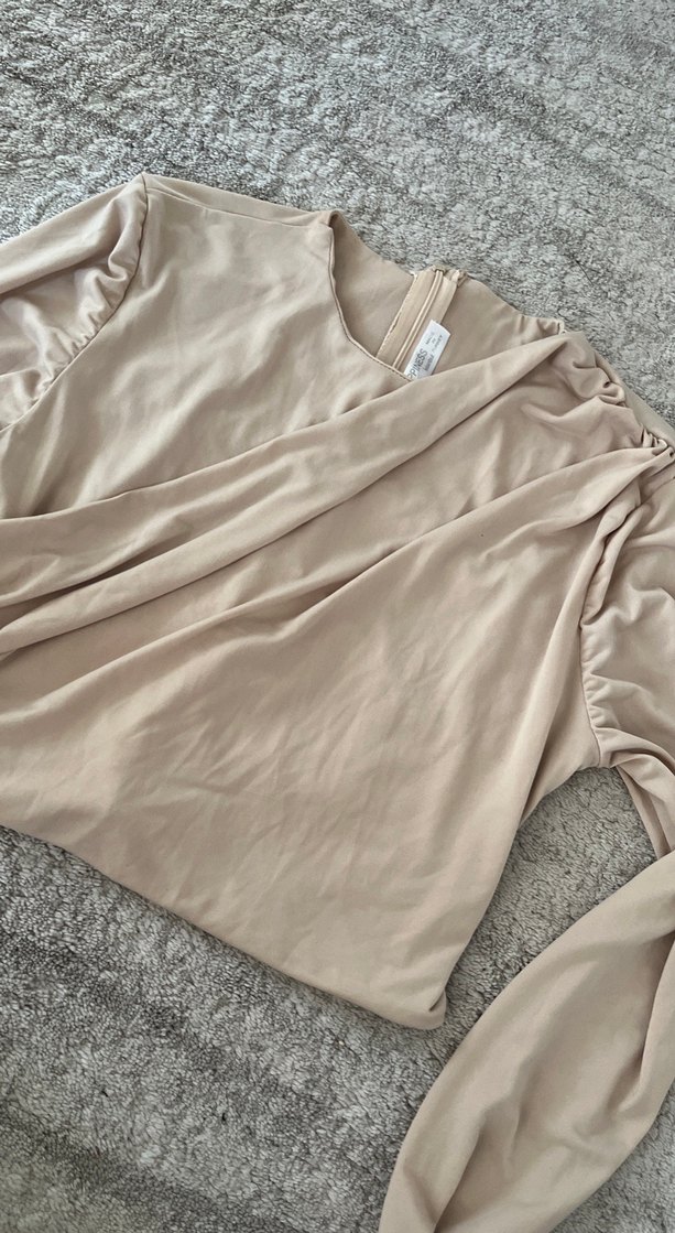 Bej Uzun Kollu Keten Salaş Bluz - Görsel 2