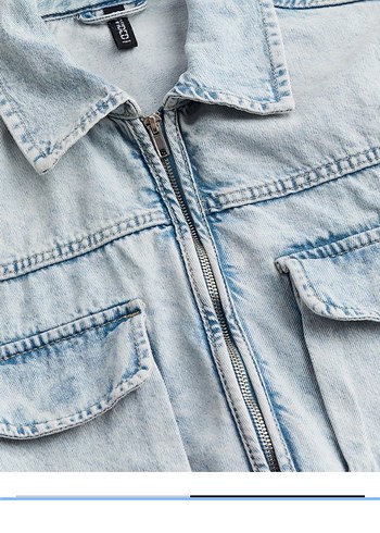 Fermuarlı Açık Mavi Kadın Kot Ceket - Görsel 3