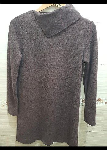 Bordo Yünlü Yüksek Yakalı Triko Elbise - Görsel 2