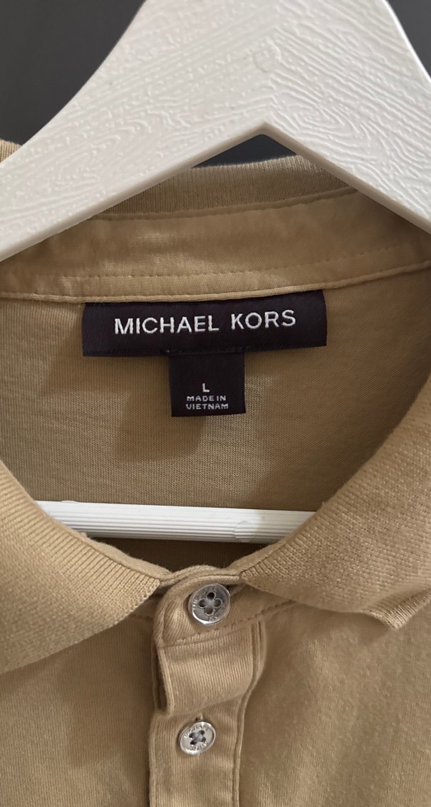 Orijinal Michael Kors Bej Düğmeli Erkek Polo Tişört - Görsel 2