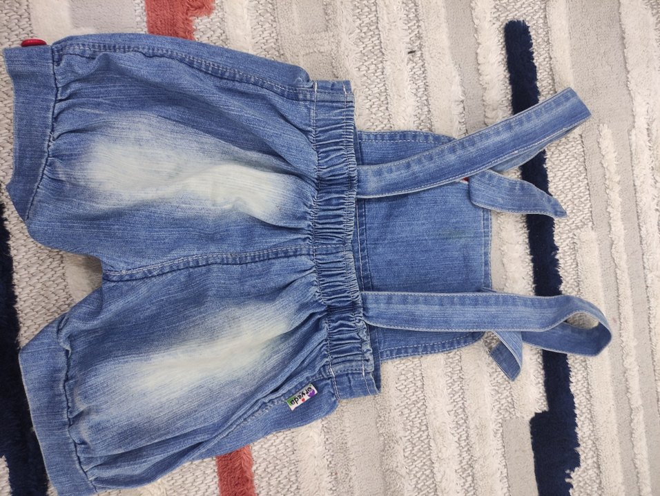 Nakışlı Kız Çocuk Kot Salopet - Görsel 2