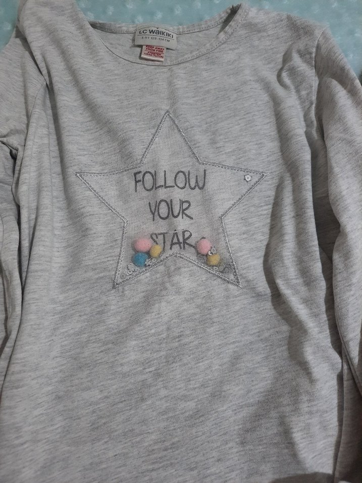 Renkli Baskılı Uzun Kollu Kız Tişörtü 8.9yaş - Görsel 3