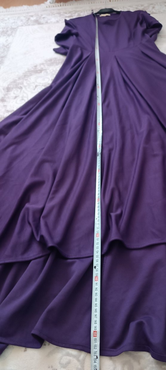 Uzun Kollu Mor Pilili Kadın Elbise - Görsel 5