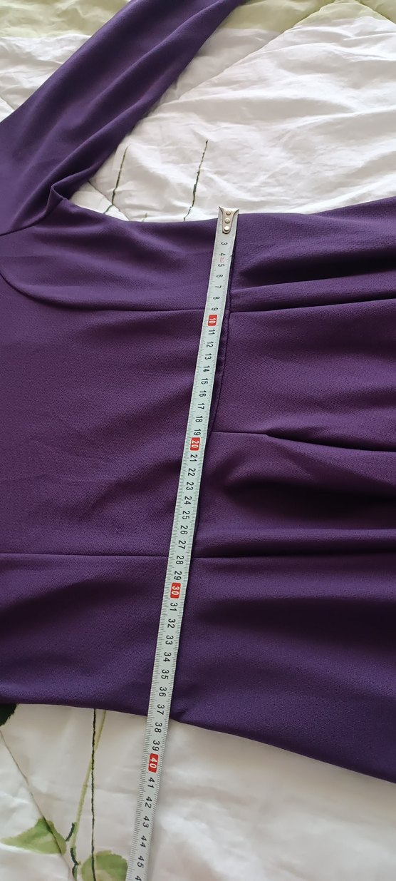 Uzun Kollu Mor Pilili Kadın Elbise - Görsel 4