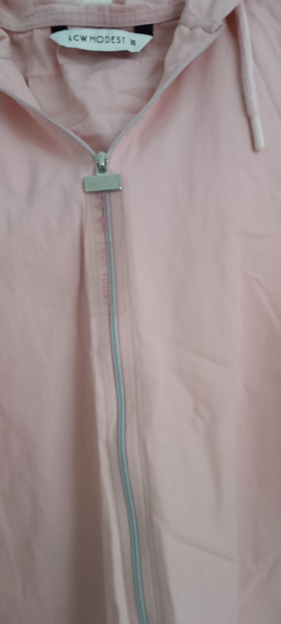 Pembe Midi Kadın Yağmurluk Kapüşonlu Fermuarlı - Görsel 3