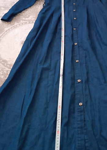 Düğmeli Lacivert Uzun Denim Elbise - Görsel 5