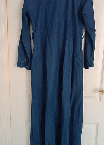 Düğmeli Lacivert Uzun Denim Elbise - Görsel 9