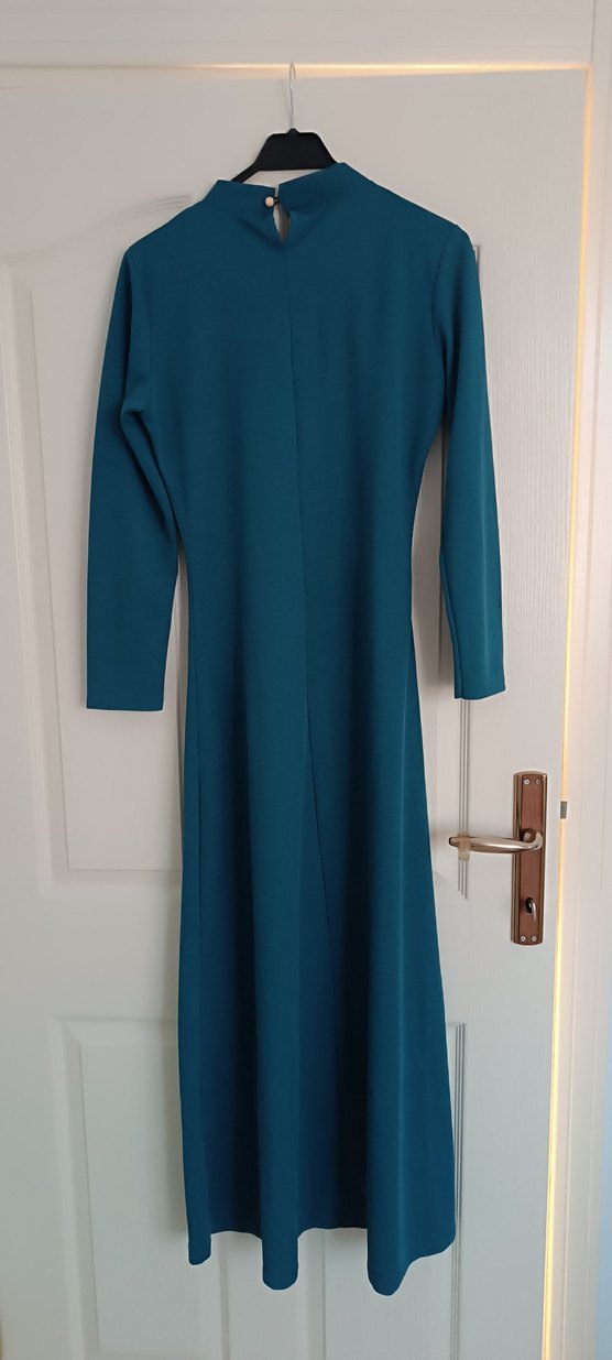 Uzun Kollu Drapeli Mavi Kadın Elbise - Görsel 3