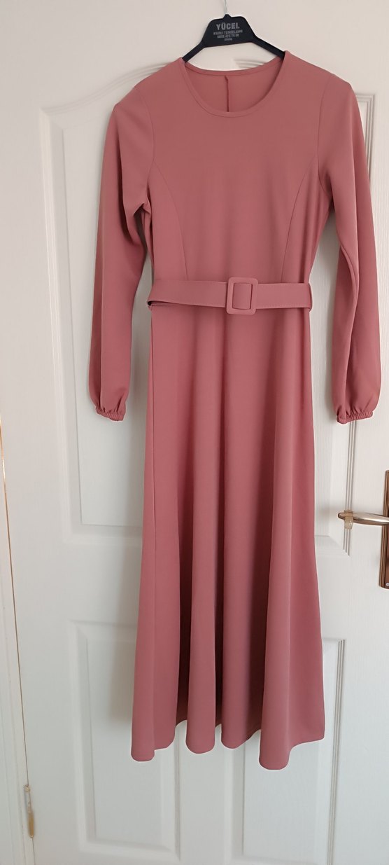 Pembe Kemerli Uzun Kadın Elbise - Görsel 2