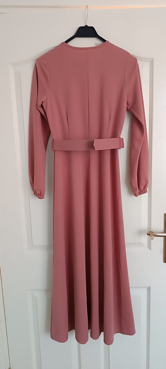 Pembe Kemerli Uzun Kadın Elbise - Görsel 3