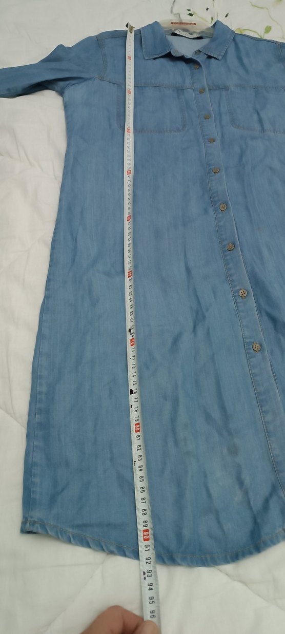 Düğmeli Uzun Kadın Kot Ceket ipek kot - Görsel 4