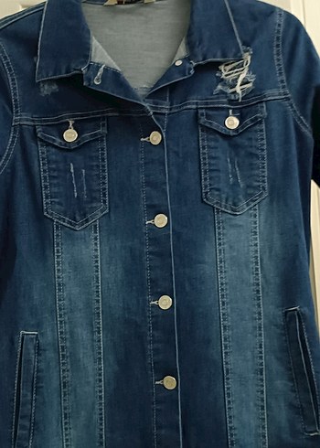 38 Beden Kadın Lacivert Uzun Denim Ceket kot