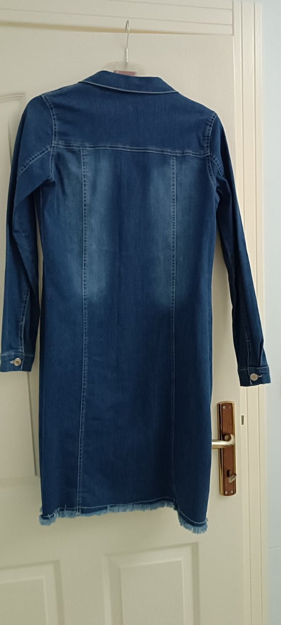 Kadın Lacivert Uzun Denim Ceket kot - Görsel 2