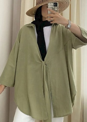 Haki Keten Salaş Midi Tunik