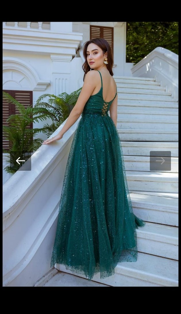 Yeşil İşlemeli Uzun Abiye Elbise - Görsel 3