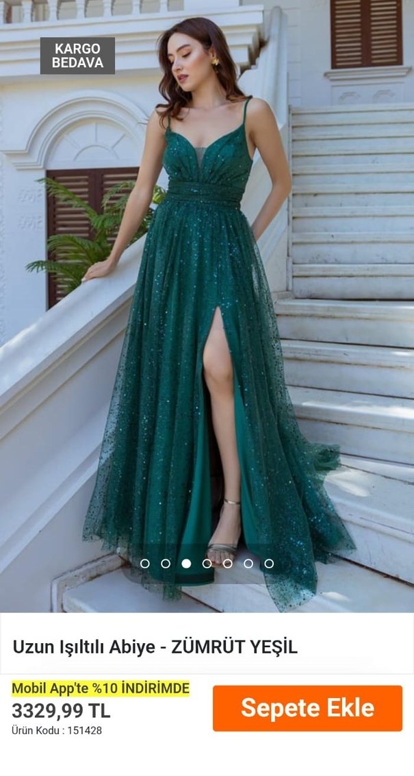 Yeşil İşlemeli Uzun Abiye Elbise - Görsel 2