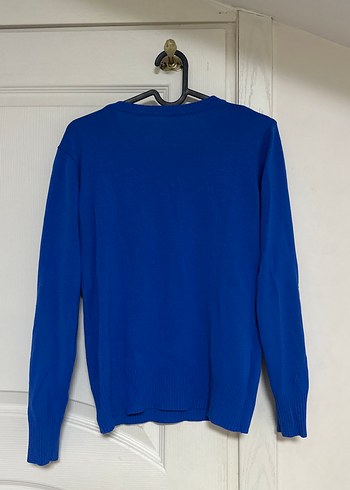 Mavi V Yaka Kadın Triko Kazak - Görsel 2