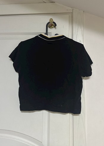 Siyah Polo Yaka Kısa Kollu Kadın Tişört - Görsel 2