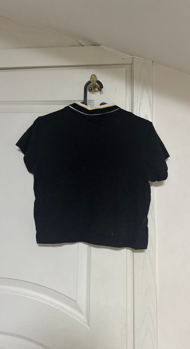 Siyah Polo Yaka Kısa Kollu Kadın Tişört - Görsel 2