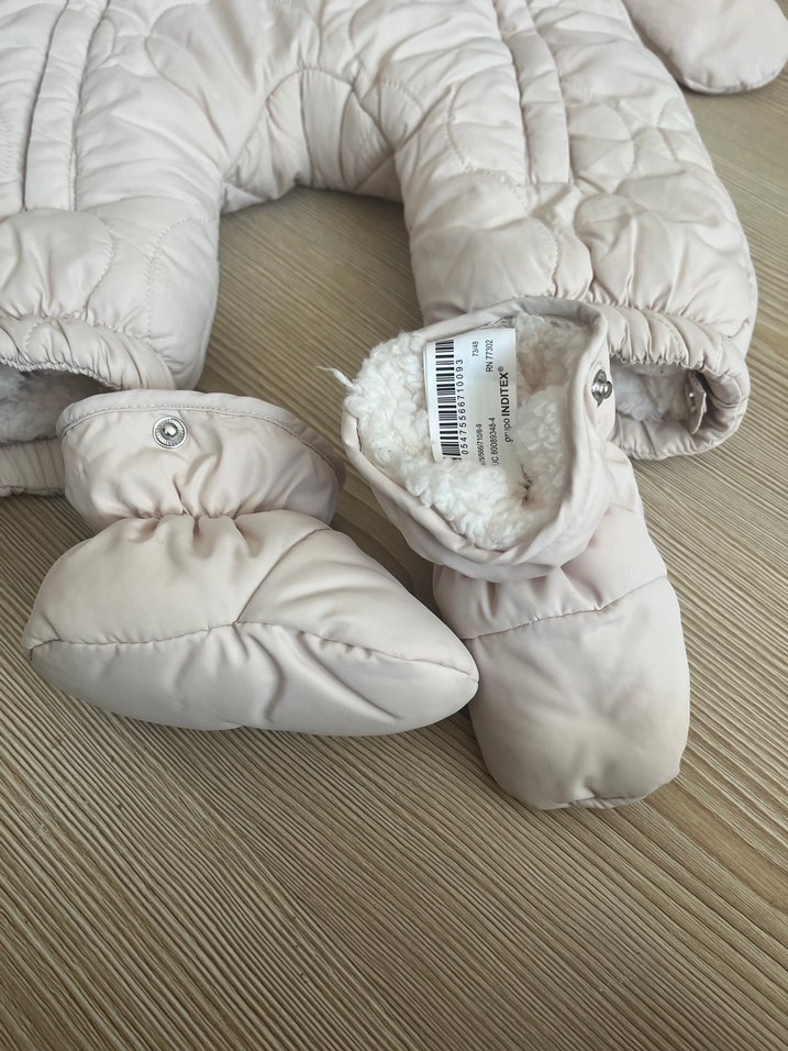 Zara Kız Bebek Kapüşonlu Beyaz Kürklü Tulum - Görsel 5