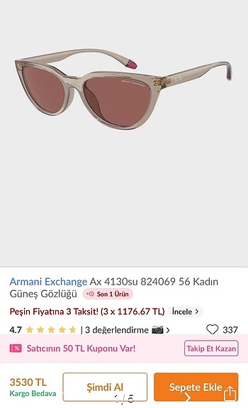 Armani Exchange güneş gözlüğü