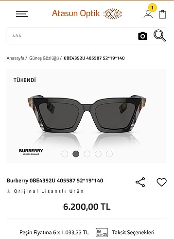 Burberry güneş gözlüğü