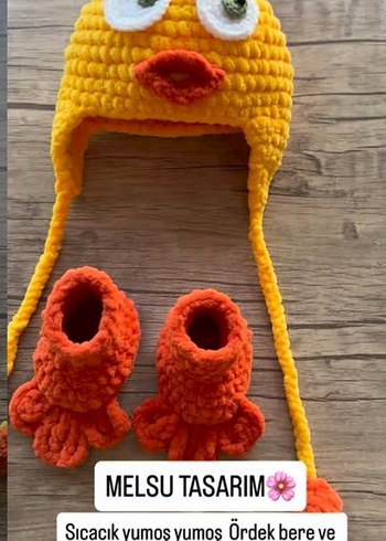 Sarı Örgü Bebek bere patik set - Görsel 3