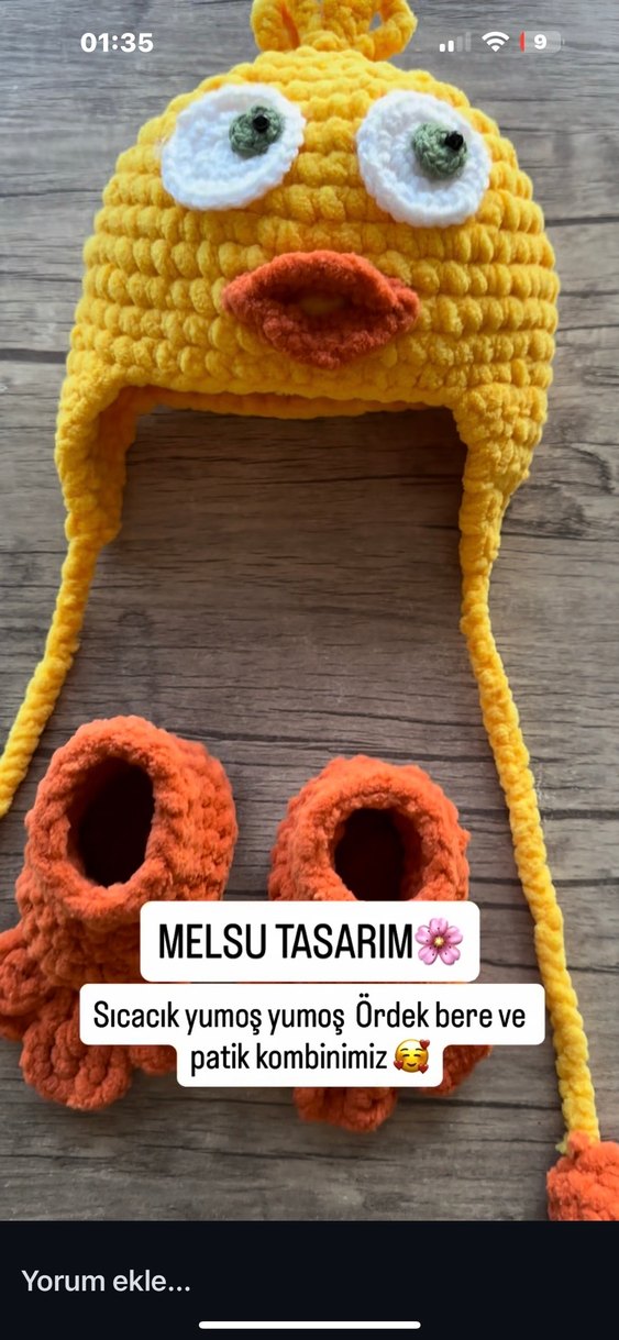Sarı Örgü Bebek bere patik set - Görsel 2