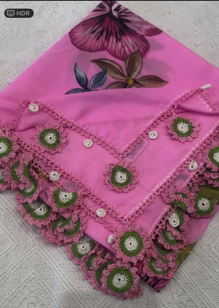 Pembe Çiçek Desenli Kadın yazma - Görsel 2